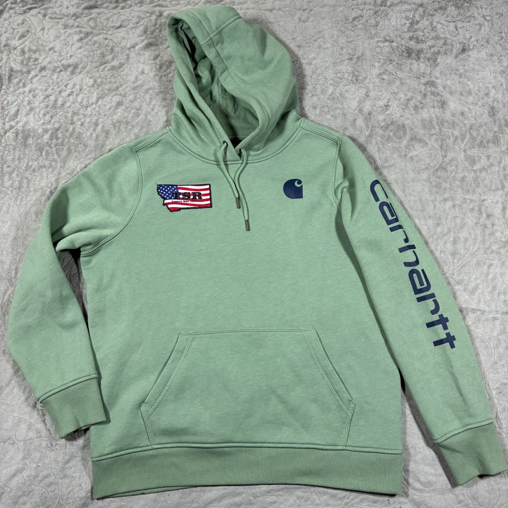 Carhartt Women Hoodie Size L Sage Green Relaxed Fit Montana Patch Workwear